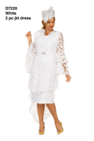 Giovanna <br> (2026) <br> GVD7220 <br> <br> White <br> 8 10 12 14 16 18 <br> 16w 18w 20w 22w 24w<br><br>Lace Hi-Lo 2pc Jacket Dress w/ Flounce Sleeves