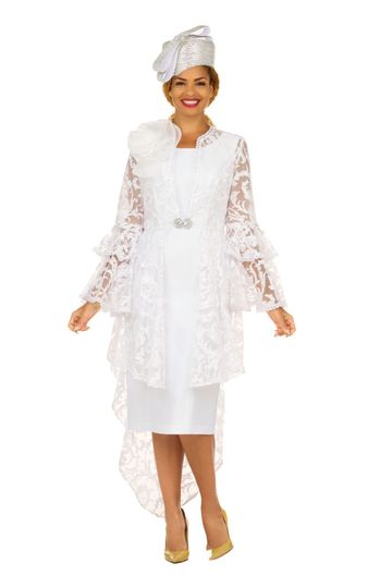 Giovanna <br> (2026) <br> GVD7220 <br> <br> White <br> 8 10 12 14 16 18 <br> 16w 18w 20w 22w 24w<br><br>Lace Hi-Lo 2pc Jacket Dress w/Flounce Sleeves