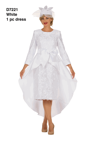 Giovanna <br> (2026) <br> GVD7221-Wh <br> <br> White <br> 8 10 12 14 16 18<br>16w 18w 20w 22w 24w 26w<br><br>Sequin Lace Hi-Lo Dress w/ Statement Bow Waist