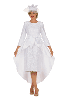 Giovanna <br> (2026) <br> GVD7221 <br> <br> White <br> 8 10 12 14 16 18 <br> 16w 18w 20w 22w 24w<br><br>Sequinuin Lace Hi-Lo Dress w/Statement Bow Waist