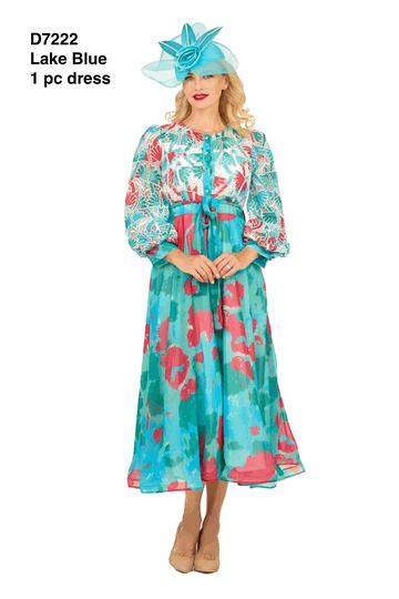 Giovanna <br> (2026) <br> GVD7222 <br> <br> Lake-Blue <br> 8 10 12 14 16 18 <br> 16w 18w 20w 22w 24w<br><br>Embroidered Floral Chiffon Maxi Dress w/ Belt