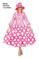 Giovanna <br> (2026) <br> GVD7223 <br> <br> Hot-Pink/White  <br>  Green/White  <br>  Purple/White <br> 8 10 12 14 16 18 <br> 16w 18w 20w 22w 24w<br><br>Bold Print Tiered Button-Front Midi Dress w/Belt