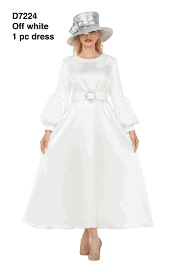 Giovanna <br> (2026) <br> GVD7224 <br> <br> White <br> 8 10 12 14 16 18<br><br>Belted A-line Dress w/ Beaded Embroidery