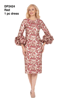 Giovanna <br> (2026) <br> GVDP2424 <br> <br> Red <br> S M L XL 1X 2X 3X<br><br>Metallic Brocade Rosette-Cuff Midi Dress
