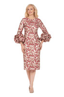 Giovanna <br> (2026) <br> GVDP2424 <br> <br> Red <br> S M L XL 1x 2x 3x<br><br>Metallic Brocade Rosette-Cuff Midi Dress