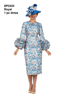 Giovanna <br> (2026) <br> GVDP2424 <br> <br> Royal <br> S M L XL 1X 2X 3X<br><br>Metallic Brocade Rosette-Cuff Midi Dress