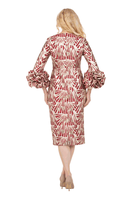 Giovanna <br> (2026) <br> GVDP2424 <br> <br> Royal <br> S M L XL 1X 2X 3X<br><br>Metallic Brocade Rosette-Cuff Midi Dress