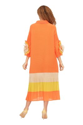 Giovanna <br> (2026) <br> GVDP2439 <br> <br> Orange <br> S M L XL 1x 2x 3x<br><br>Notch Collar Color Block Shirt Dress in Pleats
