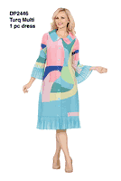 Giovanna <br> (2026) <br> GVDP2446 <br> <br> Turq/Multi <br> S/M L/XL 1x/2x<br><br>Abstract Print Button Down Midi Dress in Pleats