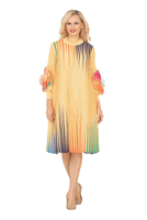 Giovanna <br> (2026) <br> GVDP2447 <br> <br> Gold-Multi <br> S/M L/XL 1x/2x<br><br>Golden Glow Pleated Dress w/ Artistic Stripe Print