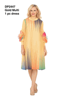 Giovanna <br> (2026) <br> GVDP2447 <br> <br> Gold-Multi <br> S/M L/XL 1X/2X<br><br>Golden Glow Pleated Dress w/ Artistic Stripe Print