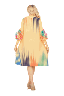 Giovanna <br> (2026) <br> GVDP2447 <br> <br> Gold-Multi <br> S/M L/XL 1X/2X<br><br>Golden Glow Pleated Dress w/ Artistic Stripe Print Giovanna <br> (2026) <br> GVDP2447 <br> <br> Gold-Multi <br> S/M L/XL 1X/2X<br><br>Golden Glow Pleated Dress w/ Artistic Stripe Print