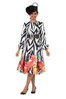 Giovanna <br> (2026) <br> GVDP2448 <br> <br> Multi <br> 8 10 12 14 16 18 20 22 24<br><br>Bold Zebra Floral Silky Twill Tea-Length Dress