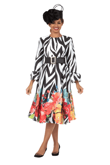 Giovanna <br> (2026) <br> GVDP2448 <br> <br> Multi <br> 8 10 12 14 16 18 20 22 24<br><br>Bold Zebra Floral Silky Twill Tea-Length Dress