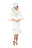 Giovanna <br> (2026) <br> GVDP2450 <br> <br> Ivory/Silver <br> S M L XL 1x 2x 3x<br><br>Elegant Scuba Flounce Dress with Sculpted Ruffle A