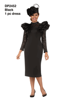 Giovanna <br> (2026) <br> GVDP2452 <br> <br> Black <br> M L XL 1X 2X 3X<br><br>Elegant Scuba Sheath Dress w/ Semi-Sheer Lace Sleeve