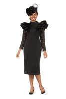 Giovanna <br> (2026) <br> GVDP2452 <br> <br> Black <br> S M L XL 1x 2x 3x<br><br>Elegant Scuba Sheath Dress w/ Semi-Sheer Lace Sleeve
