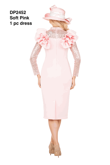 Giovanna <br> (2026) <br> GVDP2452 <br> <br> Soft-Pink <br> S M L XL 1X 2X 3X<br><br>Elegant Scuba Sheath Dress w/ Semi-Sheer Lace Sleeve