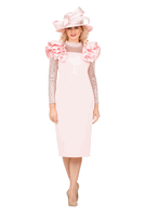 Giovanna <br> (2026) <br> GVDP2452 <br> <br> Soft-Pink <br> S M L XL 1x 2x 3x<br><br>Elegant Scuba Sheath Dress w/ Semi-Sheer Lace Sleeve
