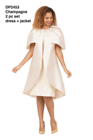 Giovanna <br> (2026) <br> GVDP2453 <br> <br> Champagne <br> S M L XL 1X 2X 3X<br><br>Embellished Cape Jacket & Geometric Sheath Dress Set