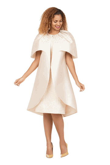 Giovanna <br> (2026) <br> GVDP2453 <br> <br> Champagne <br> S M L XL 1x 2x 3x<br><br>Embellished Cape Jacket & Geometric Sheath Dress Set