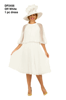 Giovanna <br> (2026) <br> GVDP2456 <br> <br> Off-White <br> S M L XL 1X 2X 3X<br><br>Pleated Chiffon Midi Dress w/ Shimmer Mesh Sleeves