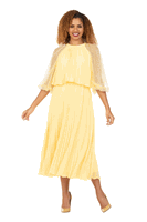 Giovanna <br> (2026) <br> GVDP2456 <br> <br> Yellow <br> S M L XL 1x 2x 3x<br><br>Pleated Chiffon Midi Dress w/ Shimmer Mesh Sleeves