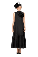Giovanna <br> (2026) <br> GVDP2457 <br> <br> Black <br> S M L XL 1x 2x 3x<br><br>Pleated Chiffon Midi Dress w/ Shimmer Mesh Sleeves