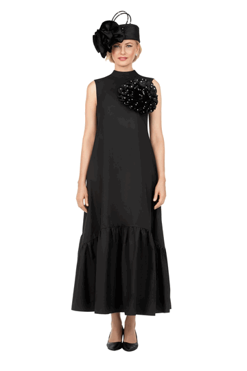 Giovanna <br> (2026) <br> GVDP2457 <br> <br> Black <br> S M L XL 1x 2x 3x<br><br>Pleated Chiffon Midi Dress w/ Shimmer Mesh Sleeves