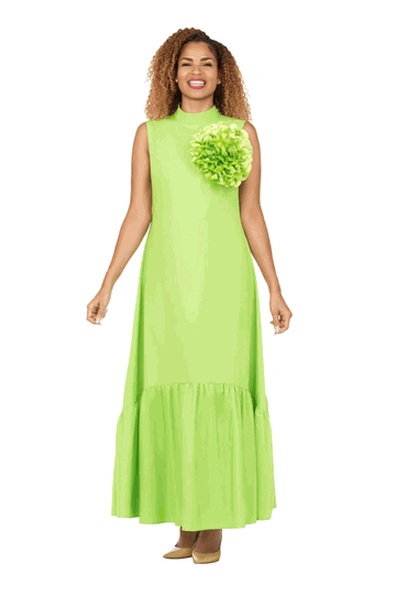 Giovanna <br> (2026) <br> GVDP2457 <br> <br> Light-Green <br> S M L XL 1x 2x 3x<br><br>Pleated Chiffon Midi Dress w/ Shimmer Mesh Sleeves
