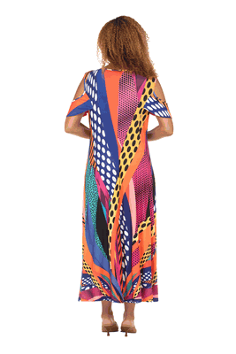 Giovanna <br> (2026) <br> GVDP2460-Re <br> <br> Red-Multi <br> S M L XL 1x 2x 3x<br><br>Vibrant Printed Cold-Shoulder Maxi Dress