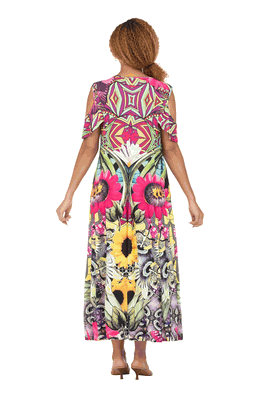 Giovanna <br> (2026) <br> GVDP2460-Su <br> <br> Sunflower <br> S M L XL 1x 2x 3x<br><br>Vibrant Printed Cold-Shoulder Maxi Dress Giovanna <br> (2026) <br> GVDP2460-Su <br> <br> Sunflower <br> S M L XL 1x 2x 3x<br><br>Vibrant Printed Cold-Shoulder Maxi Dress