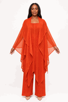 Giovanna <br> (2026) <br> GVDP2461 <br> <br> Orange <br> S/M L/XL 1X/2X<br><br>Pleated Asymmetrical Tunic 3pc Wide Leg Pant Set