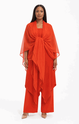 Giovanna <br> (2026) <br> GVDP2461 <br> <br> Orange <br> S/M L/XL 1X/2X<br><br>Pleated Asymmetrical Tunic 3pc Wide Leg Pant Set