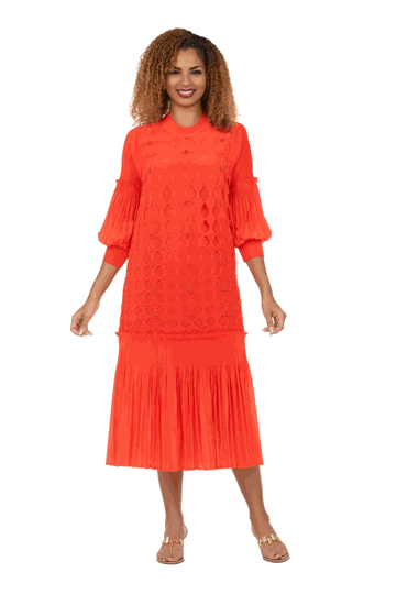 Giovanna <br> (2026) <br> GVDP2463 <br> <br> Orange-Red <br> S M L XL 1x 2x<br><br>Modern Elegance Beaded Midi Dress in Pleats