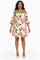Giovanna <br> (2026) <br> GVDP2464 <br> <br> Peach-Multi <br> XS/S M/L XL/1X<br><br>Pearl-Trim Pleated Collar Floral Print Mini Dress