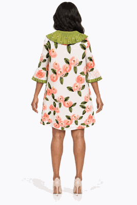 Giovanna <br> (2026) <br> GVDP2464 <br> <br> Peach-Multi <br> XS/S M/L XL/1X<br><br>Pearl-Trim Pleated Collar Floral Print Mini Dress