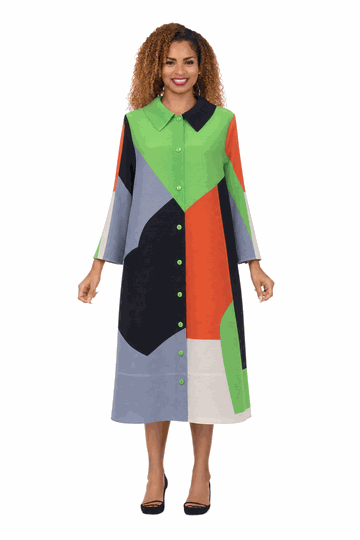 Giovanna <br> (2026) <br> GVDP2465-Mu <br> <br> Multi <br> S/M L/XL 1x/2x<br><br>Geo Colorblock Button-Down Bouncy Dress