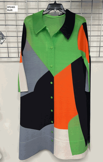 Giovanna <br> (2026) <br> GVDP2465 <br> <br> Multi-Colors <br> S/M L/XL 1X/2X<br><br>Geo Colorblock Button-Down Bouncy Dress