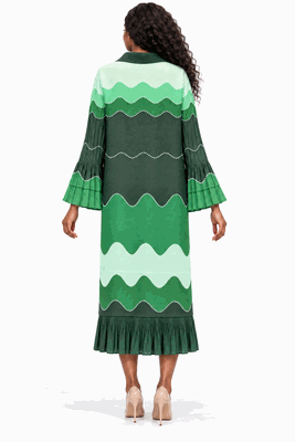 Giovanna <br> (2026) <br> GVDP2468-Em <br> <br> Emerald <br> S/M L/XL 1x/2x<br><br>Wavy Colorblock Bouncy Pleated Midi Dress
