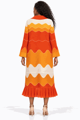 Giovanna <br> (2026) <br> GVDP2468-Or <br> <br> Orange <br> S/M L/XL 1x/2x<br><br>Wavy Colorblock Bouncy Pleated Midi Dress Giovanna <br> (2026) <br> GVDP2468-Or <br> <br> Orange <br> S/M L/XL 1x/2x<br><br>Wavy Colorblock Bouncy Pleated Midi Dress