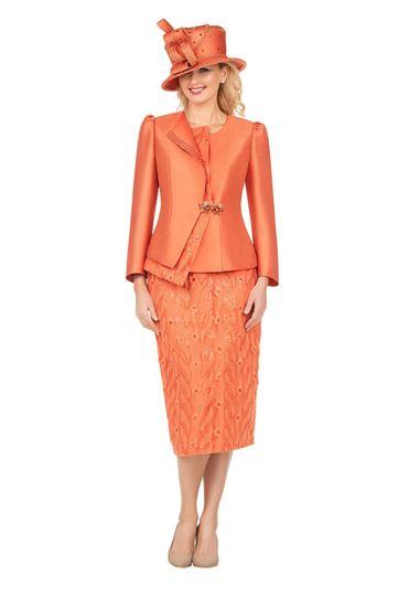 Giovanna <br> (2026) <br> GVG1152 <br> <br> Burnt-Orange <br> 8 10 12 14 16 18 <br> 14w 16w 18w 20w 22w 24w <br><br>2pc Silky Twill Jacket & Sequined Lace Skirt Suit