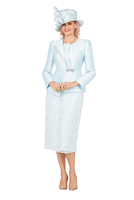 Giovanna <br> (2026) <br> GVG1152 <br> <br> Ice-Blue <br> 8 10 12 14 16 18 <br> 14w 16w 18w 20w 22w 24w <br><br>2pc Silky Twill Jacket & Sequined Lace Skirt Suit