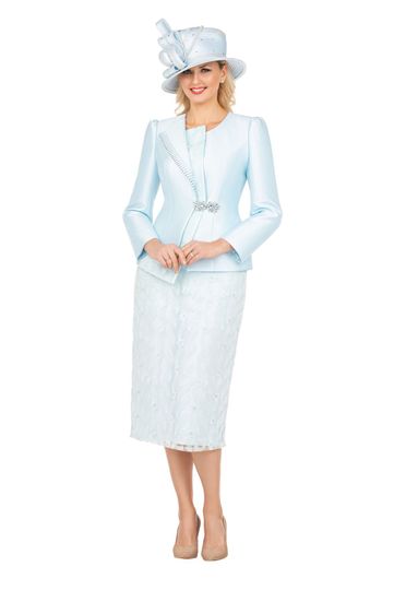 Giovanna <br> (2026) <br> GVG1152 <br> <br> Ice-Blue <br> 8 10 12 14 16 18 <br> 14w 16w 18w 20w 22w 24w <br><br>2pc Silky Twill Jacket & Sequined Lace Skirt Suit