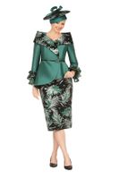 Giovanna <br> (2026) <br> GVG1312 <br> <br> Hunter-Green <br> 8 10 12 14 16 18 <br> 16w 18w 20w 22w 24w<br><br>2pc Silky Twill & Jacquard Combo Skirt Suit