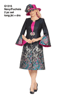 Giovanna <br> (2026) <br> GVG1315 <br> <br> Navy/Fuchsia <br> 8 10 12 14 16 18 <br> 16w 18w 20w 22w 24w 26w <br><br>Luxe Brocade Coat & Silky Twill Dress Ensemble