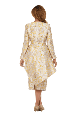 Giovanna <br> (2026) <br> GVG1325 <br> <br> Gold <br> 8 10 12 14 16 18 <br> 16w 18w 20w 22w 24w 26w<br><br>Metallic Brocade 2pc Skirt Suit w/ Asymmetrical Jacket
