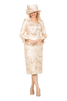 Giovanna <br> (2026) <br> GVG1330 <br> <br> Peach <br> 8 10 12 14 16 18 <br> 16w 18w 20w 22w 24w 26w <br><br>Metallic Brocade 3pc Skirt Suit w/Peplum Jacket