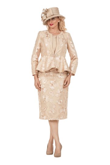Giovanna <br> (2026) <br> GVG1336 <br> <br> Champagne <br> 8 10 12 14 16 18 <br> 16w 18w 20w 22w 24w<br><br>Couture Floral Embroidered 3-Piece Skirt Suit