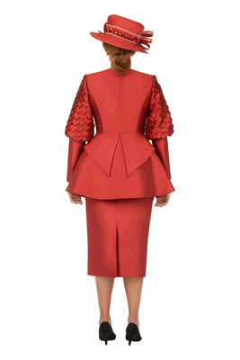 Giovanna <br> (2026) <br> GVG1338 <br> <br> Cinnamon <br> 10 12 14 16 18 <br> 16w 18w 20w 22w 24w<br><br>3pc Skirt Suit w/ Puff Sleeves & Sculpted Peplum Jacket